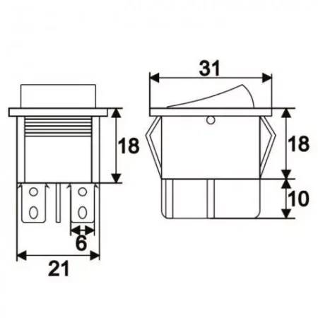 Interupator basculant 4 pini 1 circuit 16A 250V OFF-ON galben 21.7x28.5mm - imagine 2