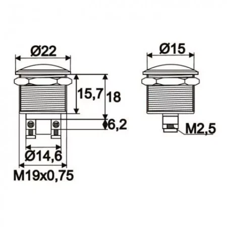 Intrerupator 1 circuit 2A 250V OFF-(ON) fara retinere Push-Buton metal rotunjit - imagine 2
