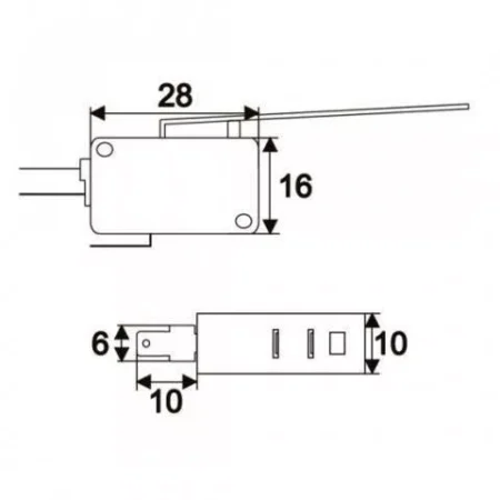 Microintrerupator 1 circuit 16(4)A-250V ON-(OFF) cu lamela 55mm 28x16x10mm - imagine 2