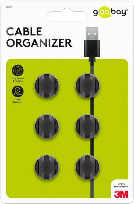 Organizatoare cabluri 6buc cu 2 sloturi negru Goobay - imagine 2