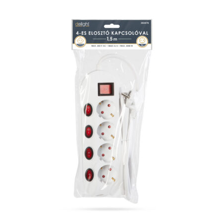 Prelungitor cu 4 prize si buton 4+1 250V 16A 3500W conductor 3x1.50mm2 1.5m alb Delight - imagine 2