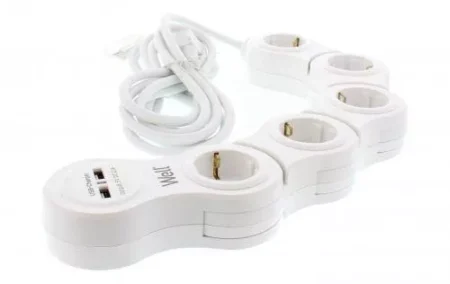 Prelungitor reglabil 5 prize 3m cablu 3xG1.5mm2 16A 3500W cu incarcator USB Well - imagine 2