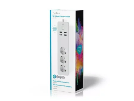 Prelungitor Smart WiFi 3 prize schuko 4x USB 1.8m 3680W 16A Nedis - imagine 2
