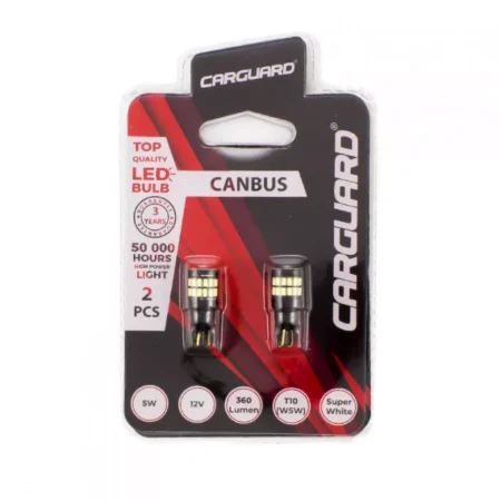 Set Becuri LED auto T10 W5W 5W 360lm alb-rece pentru interior / portbagaj 2buc CarGuard - imagine 3