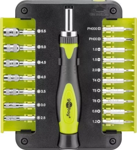 Set surubelnita 17biti CrV 3x capete plane 1mm 1.5mm 2mm 2x Phillips PH000 PH00 3x Torx T4 T5 T6 2x stele Star 0.8 1.2 7x hexago