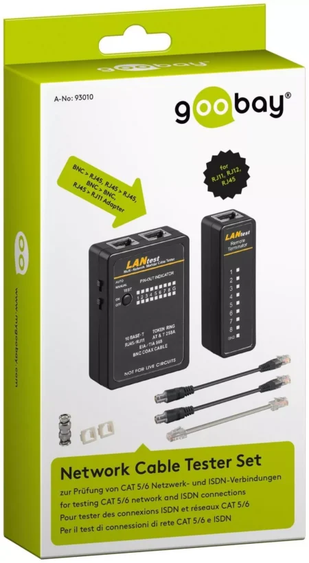 Tester retea RJ11 RJ12 RJ45 ISDN CAT5 CAT6 BNC Goobay - imagine 3